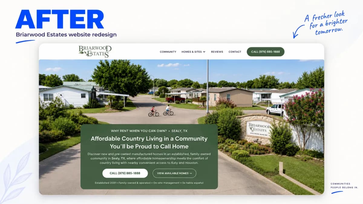Briarwood Estates website — after redesign