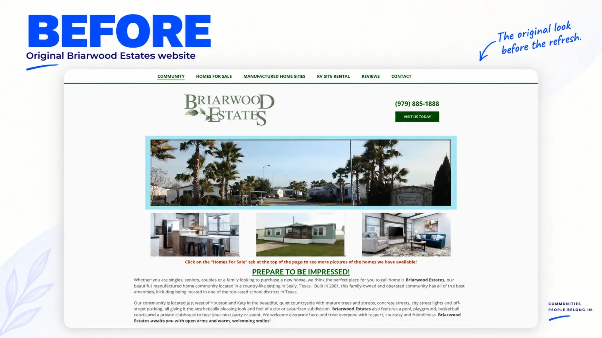 Briarwood Estates website — before redesign